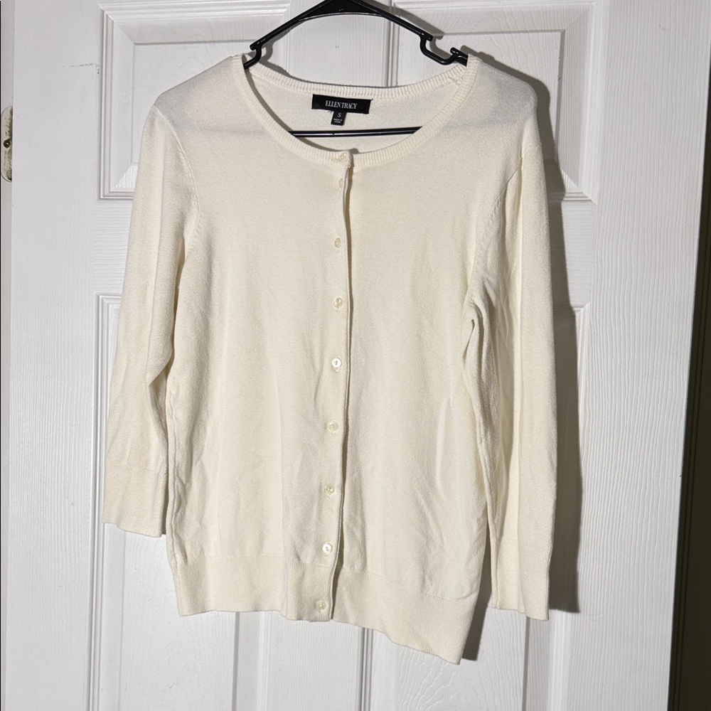 Ellen Tracy Cream Button-Up Cardigan